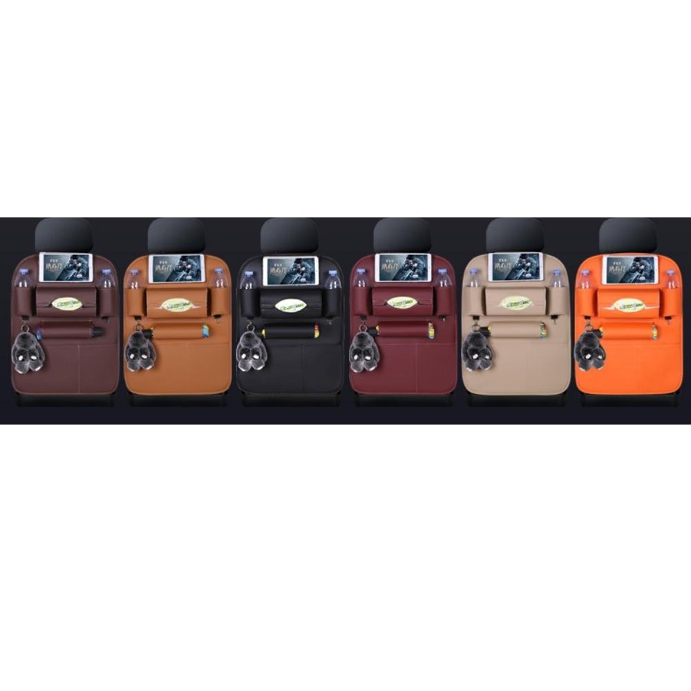 Luxury Leather Car Seat Back Storage Bag Organizer Foldable Table Tray (ESG19558)