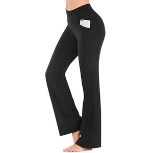 High Waist Workout Bootleg Bootcut Yoga Pants with Pockets (ESG16131)
