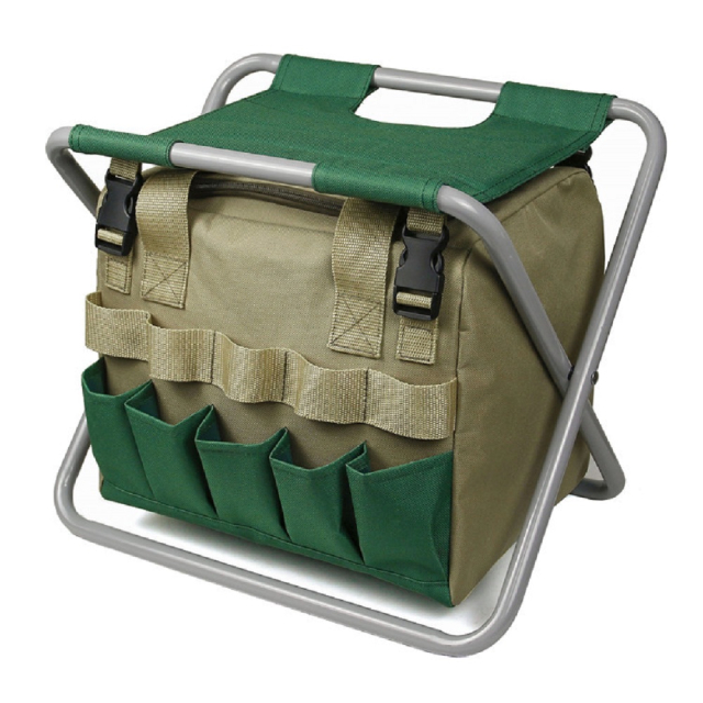 Portable Folding Stool with Detachable Gardening Tools Organizer Bag (ESG18383)