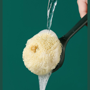 Multi-Purpose Round Dish Sponges Scourer Cleaning Ball with Long Handle (ESG23177)