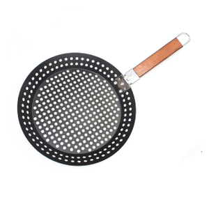 Non-Stick Metal Grilling Skillet with Folding Wooden Handle (ESG15733)