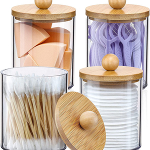 Cotton Ball Pad Holder Dispenser Jars with Bamboo Lids (ESG23193)