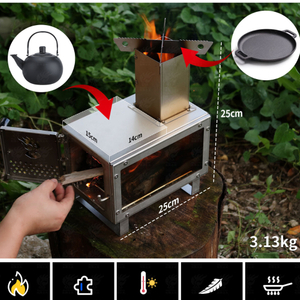 Mini Wood Stove with Chimney Camping Cooking Stove (ESG23305)